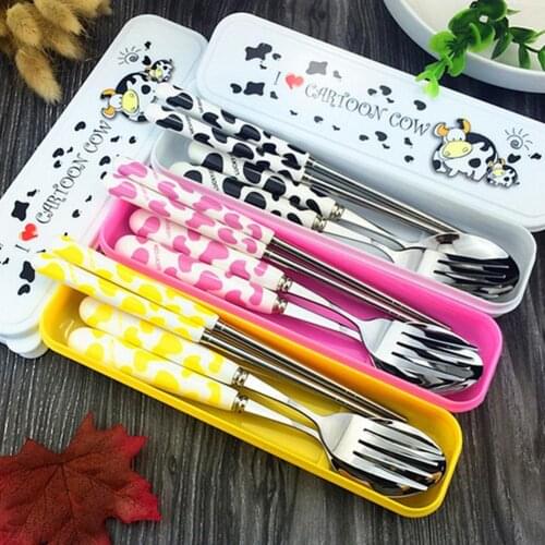 Ultralight 1 Set Durable Baby Spoon Fork Chopsticks Sets Lightweight Children Utensils Cute Pattern for Feeding