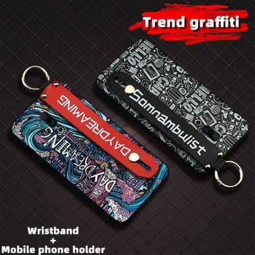 TPU Wrist Strap Phone Case For Meizu 16X Kickstand Waterproof Silicone Graffiti Original Soft Case