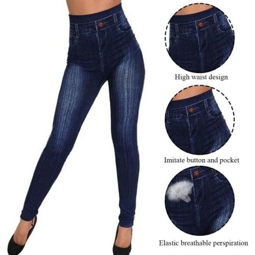 Gym Workout Leggings Leggings for Women Stretchy Comfy Seamless Skinny Denim Print Fake Jeans Breathable Yoga Pants