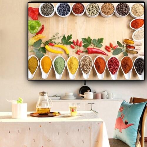 Grains Spices Kitchen Canvas Painting Cuadros Cooking Supplie Scandinavian Posters and Print Wall Art Food Picture Living Room