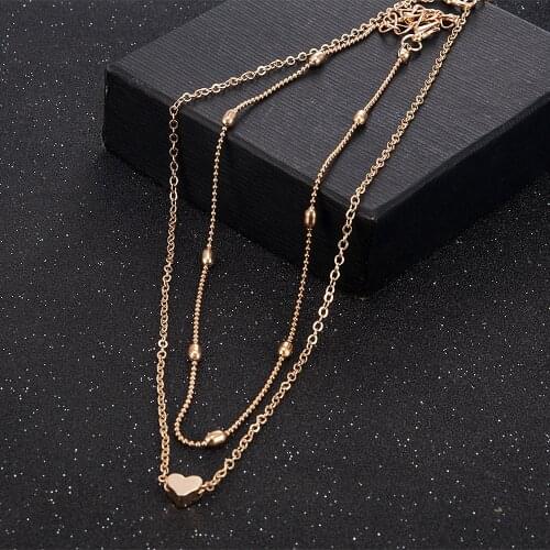 Hot Fashion 2 Layers Heart Pendant Choker Necklaces Chain Necklaces Collar Necklace for Women Summer Gifts