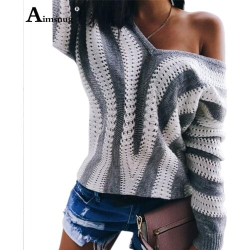 Women New Patchwork Stripe Sweater Tops Hollow Out Jersey Muje Autumn Loose Casual Knitting Sweater Pullovers Pull Femme Clothes