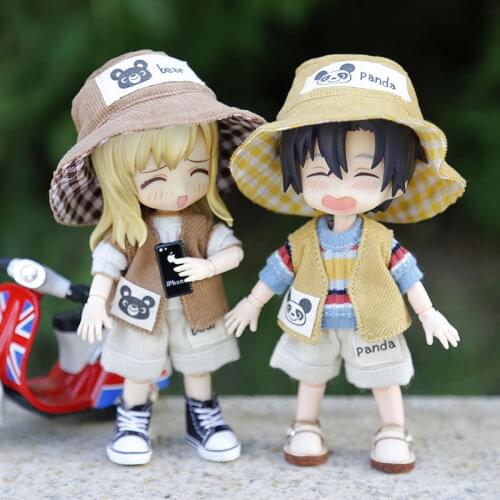 1 Set Cute Hat + Waistcoat + T-shirt + Pants Suit Clothes for OB11, Obitsu 11 Doll Outfits Accessories Toy