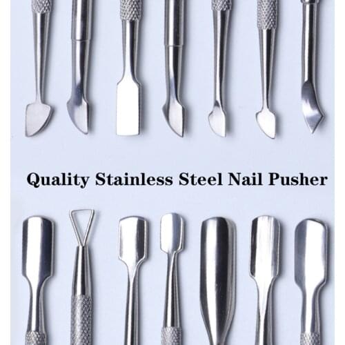 1pcs Manicure Nail Cuticle Pusher Dual-End Stainless Steel Spoon UV Gel Nail Polish Cuticle Remover Dead Skin Trim Tools JIA17-1