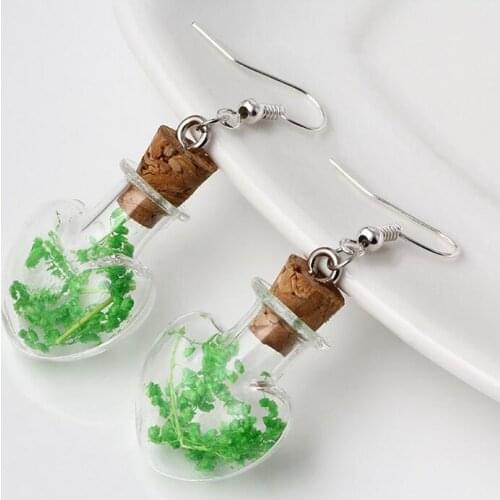 10pairs 20*20mm Glass cork bottle earrings Dry flower Glass Vial pendant glass bubble dangle earring fashion earings