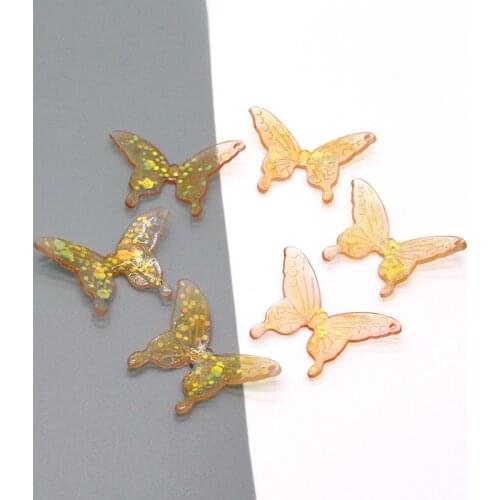 10pcs Shiny 3D Butterfly Hair Rope Earring Resin Charms Diy Beauty Animal Necklace Pendants For Jewelry Make Accessory