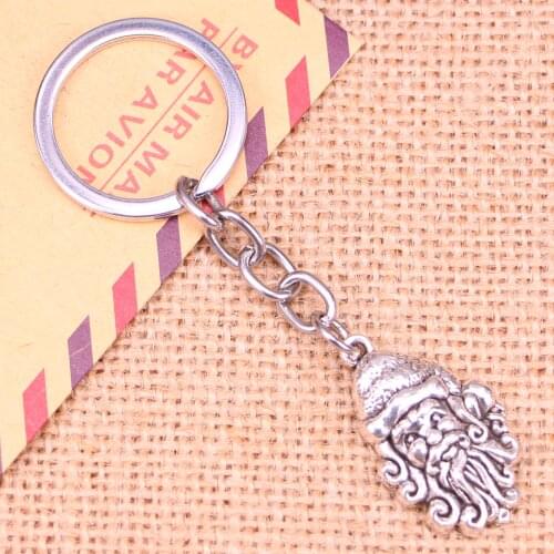 20pcs New Fashion Keychain 32*19 mm Christmas Santa Claus Pendants DIY Men Jewelry Car Key Chain Ring Holder Souvenir For Gift