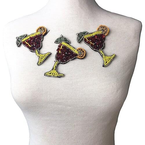3pc 7.8x10cm Sew On Goblet Beaded Patch DIY Sequin Patches For Clothes Shoes Bags Appliques Parches Bordados AC1237