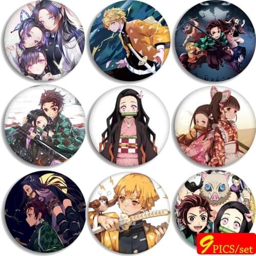 9pics Anime Demon Slayer: Kimetsu No Yaiba Kamado Tanjirou Cosplay Badge Backpacks Bags Badges Button Brooch Pins