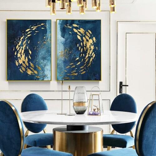 Abstract Many Fish In The Sea Round Pictures Wall Art Canvas Paintings For Living Room Modern Aesthetic Home Decoration No Frame