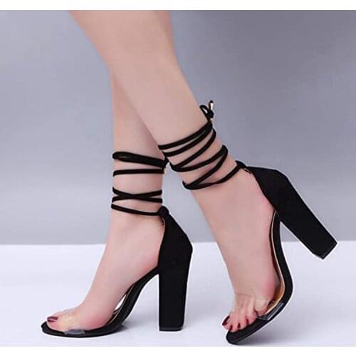 Thick High Heel Sandals Summer Fashion Shoes For Women Ankle Strap Lace Up Sandals 2021 Womens Open Toe Sandals Chaussure Femme