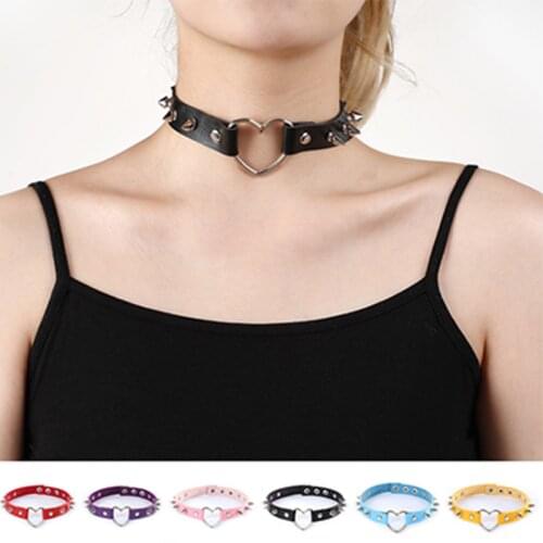 Harajuku Chocker Sexy Heart Lock Key Rivets Black Goth Punk Chokers Gothic Choker Necklace for Women Hip Hop Bondage Cosplay E23