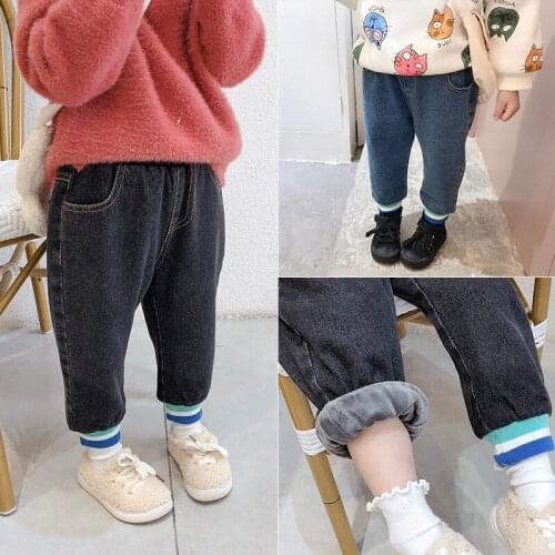 2020 Childrens Casual Pants Thick Thermal Cotton Pants Girls Thread Fleece Padded Jeans