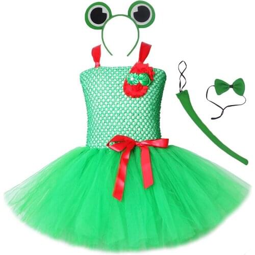 Green Frog Little Girls Dresses for Birthday Party Kids Princess Tutu Dress Childs Costumes Carnival for Children Age 1-12 Years