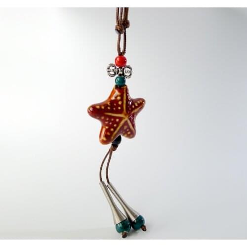 Long Rope Colorful Ceramic starfish pendant Necklaces Handmade DIY fashion Necklace for women #EY203