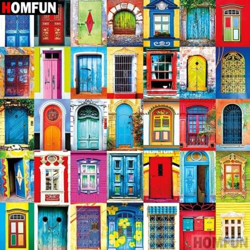 HOMFUN 5d Diamond Embroidery Cross Stitch Color door Landscape Diamond Painting Diamond Rhinestone Picture Home Decor A18556