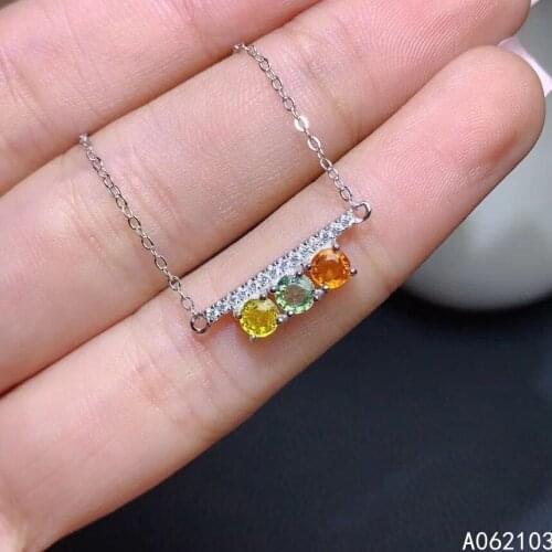 KJJEAXCMY fine jewelry 925 Sterling Silver inlaid Natural color sapphire Womens elegant lovely gem pendant row chain necklace s