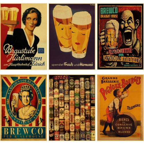 Beer Wine Collection Poster Cafe Bars Kitchen Decor Posters Adornment Vintage Poster Retro Wall Stickers