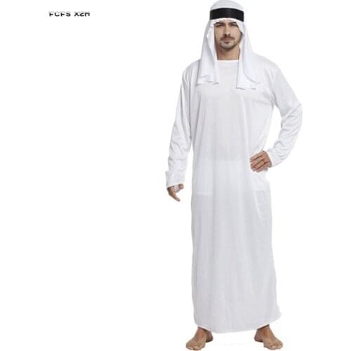 Adult Men Halloween White Arabic Robe costume Arab traditional Cosplay Carnival Purim Parade Nightclub Bar Role Play Party dress