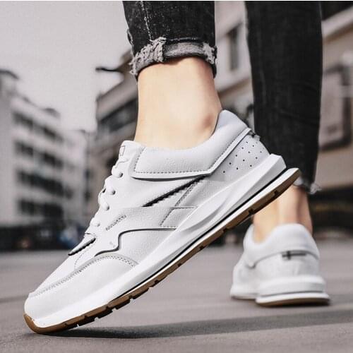 Fashion Male Lace Up White Men Lightweight Lace-up White Sneakers Men Genuine Leather Comfortable Non-slip Breathable Sneakers