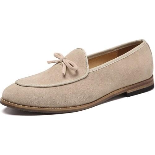 ERRFC New Arrival Spring Fall Mens Green Loafer Shoes Fashion British Suede Nubuck Bowtie Man Casual Trending Zapatos 38-48