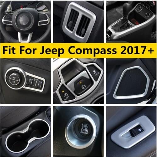 Yimaautotrims Matte Interior Refit Kit For Jeep Compass 2017 - 2020 Air / Gearbox Panel / Speaker / Cup Holder / Pillar A Cover