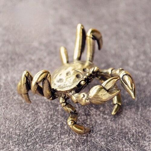 Copper Crab Statue Miniature Figurines Vintage Home Decor Ornament Antique Brass Animal Desktop Tea Pet Office Crafts Decoration