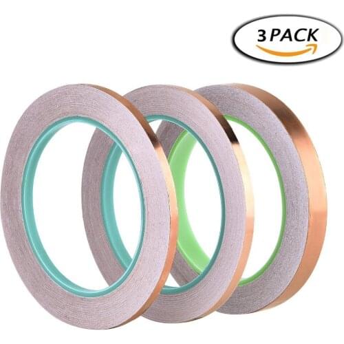 Copper Foil Tape, 3Pcs Double Conductive Adhesive 22 Yards for EMI Shielding Slug Repellent Electrical Repairs (5mm/ 8mm/ 15mm)