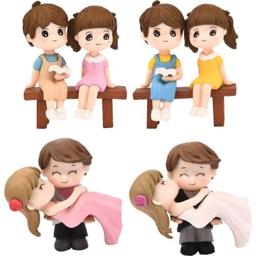Cute Lovers Couple Figurines Miniature Craft Table Cabinet Ornament Home Decoration Fairy Garden Decor Accessories