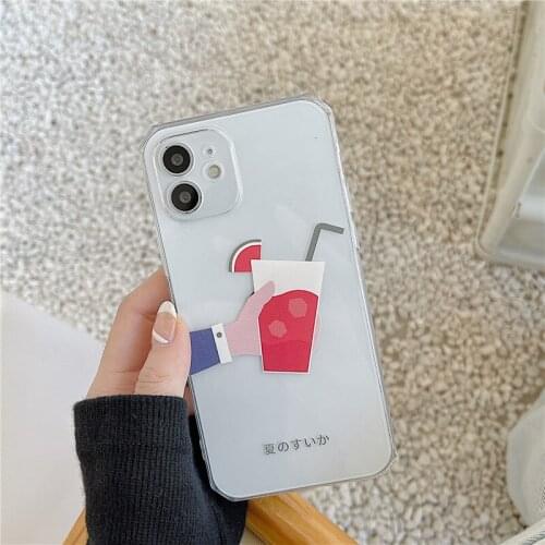 Retro Watermelon juice Ice cube summer kawaii Phone Case For iPhone 11 12 Pro Max Xs Max XR Xs 7 8 Plus X 7Plus case Cute Cover