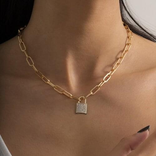 Punk Layered Crystal Lock Chain Necklace 2021 Girls Cute Necklace Claviclel Chains Women Female Fashion Choker Neck Jewelry