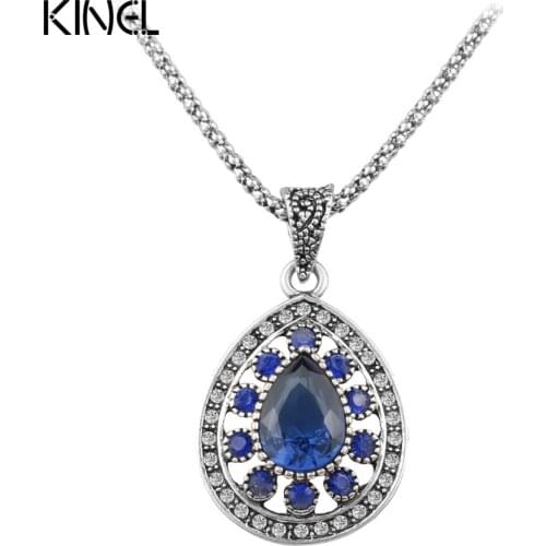 Hot 2015 Fashion Vintage Blue Necklace For Women Tibetan Silver Alloy Water Drop Pendant Wedding Necklace Cheap Sale Jewelry