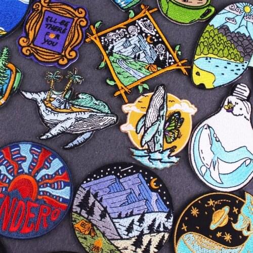 Whale Patch Wilderness Embroidery Patch Iron On Patches For Clothes Outdoor Embroidered Patches For Clothing Applique Badge DIY