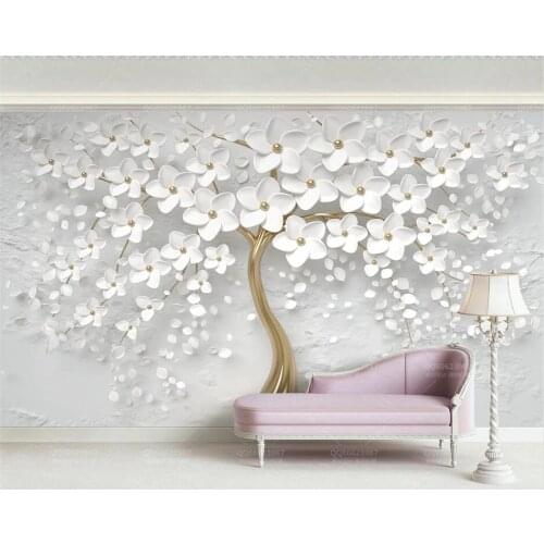 Beibehang Custom 3d wallpaper mural 3d White flower 3d embossed TV background wall TV background wall wallpaper for living room