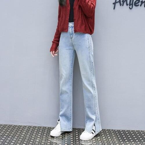 Autumn Splited Straight Womens Jeans High Waist Loose Cowboy Mujer Soften Trousers Plus Size Stretch Mop Floor Pants Denim 4XL