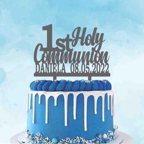 Personalized First Holy Communion Cake Topper Custom Kids Name Date 1st Holy Communion For Communion Party Decoration Topper