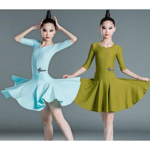Girls Half Sleeve Latin Dress National Standard Dance Clothes Stage Ballroom Competition Dresses Costume Practice Wear SL5431