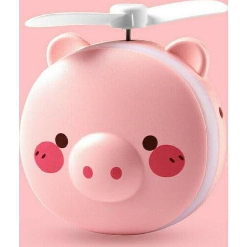 Portable Cartoon Pig Makeup LED Fill Light Makeup Mirror Pocket Fan USB Charging Handheld Mini Fan Summer Outdoor Night Light