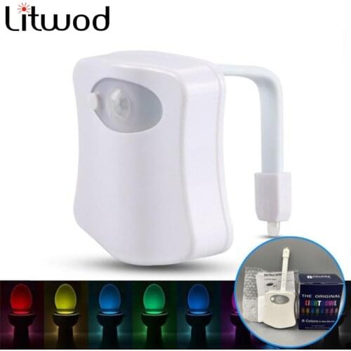 Dropshipping Smart PIR Motion Sensor Seat Night Light 8 Colors Backlight Toilet Bowl LED WC Lamp AAA Battery Card