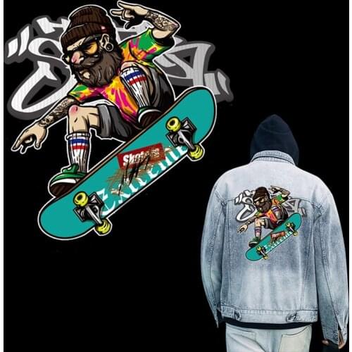 DIY Iron On Transfers For Clothes Popular Skateboard Patches Heat Transfer Vinyl Sticker On Clothes Thermal Transfers Applique