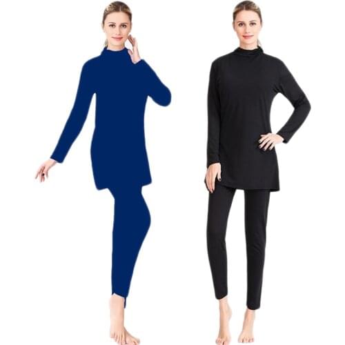 Full Cover Modest Conservative Muslim Women Burkini 2 Pieces Solid Color Long Sleeve Swimsuits Bathing Beach Swimwear Swimming