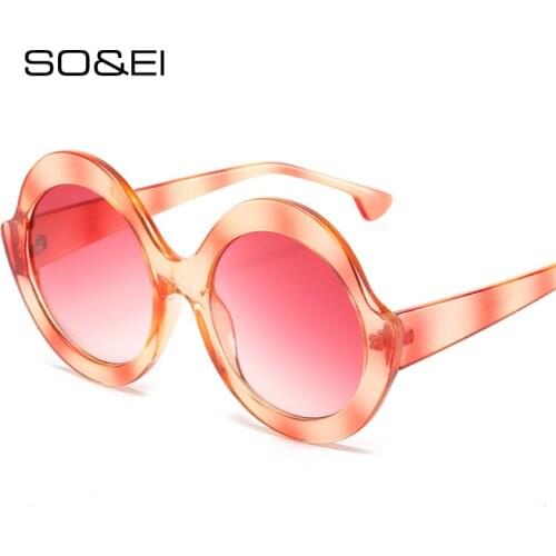 SO&EI Fashion Oversized Round Colorful Sunglasses Women Vintage Trending Gradient Eyewear Men Blue Red Shades UV400 Sun Glasses