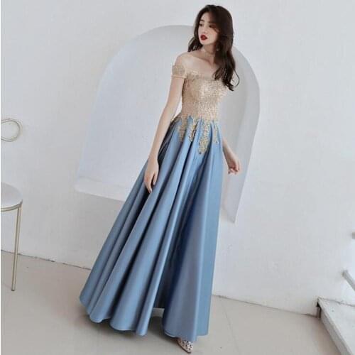 Strapless Banquet Evening Dress Ladies Lace Stitching Off-the-shoulder Dress Long Elegant Summer Host Dress