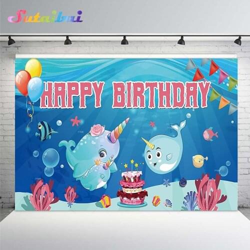 Cartoon Under The Sea Vinyl Photography Background for Baby Dolphin Birthday Party Seabed Photo Shoot Backdrop for Photo Studio