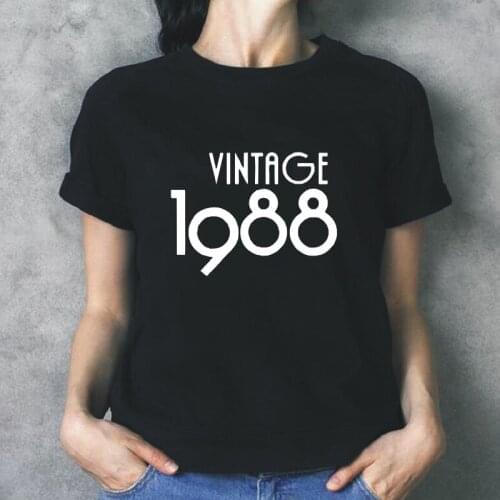 Vintage 1988 Letters Print T-shirt Women Clothes Harajuku Casual Cotton Tee Shirt Femme Summer Plus Size 0-Neck T-Shirts Tops