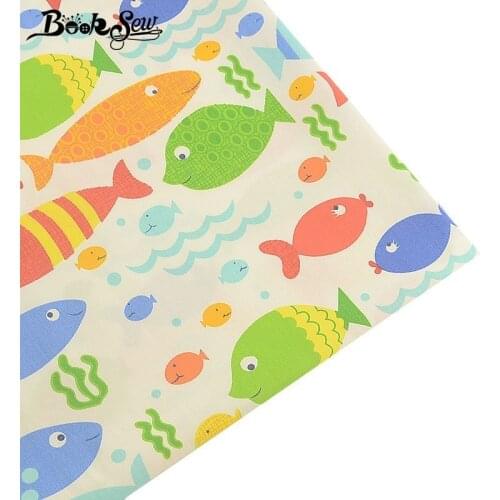 Booksew 100% Cotton Fabric Printed Fish Design Telas Por Metro Home Textile DIY Quilting Bed sheet Sewing Tissu Patchwork Pillow
