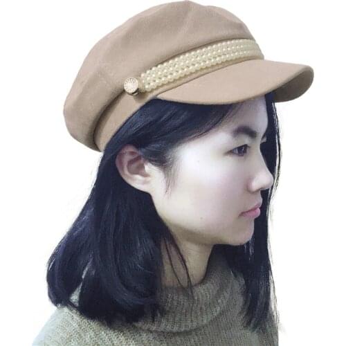 Pearl Chain Beautiful Lady Octagonal Hat Elegant Women Classic leisure Visors Cap Multiple Colors