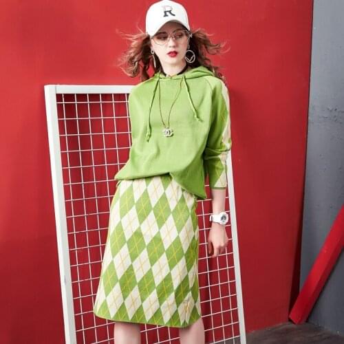 Autumn Winter Women Knitted 2 Pieces Set Office Lady Hooded Long Sleeve Sweater & Knitted Skirts 2PCS Suits Casual Sweater Sets