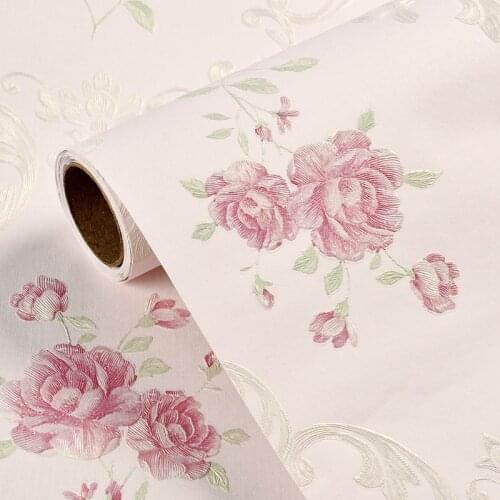 Sweet Europe Flower Wallpaper Pink Wedding Room Decoration Wallpapers Roll Self Adhesive Mural Non-woven Floral Wall Paper EZ033