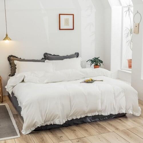 New Fashion Modern Style Ruffles 4pcs Bed Set Duvet Cover Pillowcase Bed Sheet Pillowcases AB White Pink Grey Green Blue